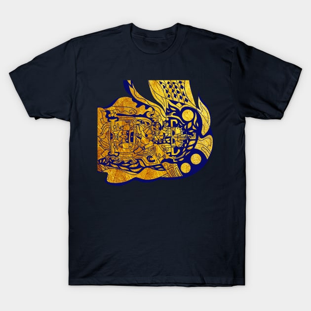 pakal spaceman on blue fire ecopop pattern T-Shirt by jorge_lebeau